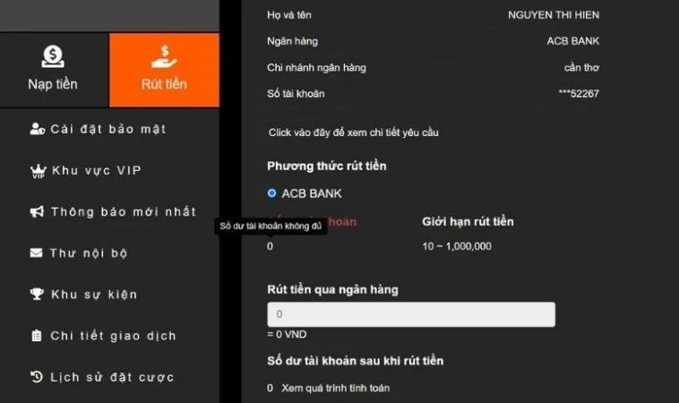 Hướng Dẫn Rút Tiền U888 Nhanh Chóng, An Toàn Trong 3 Phút 2 Giao diện rút tiền U888